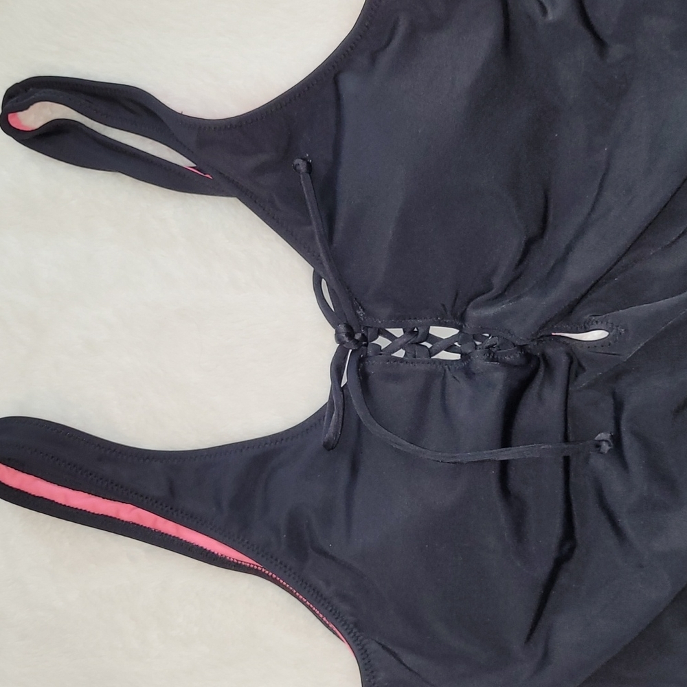 Pink Victoria’s Secret Black Tie Front One Piece Swimsuit Size Medium - Picture 4 of 11
